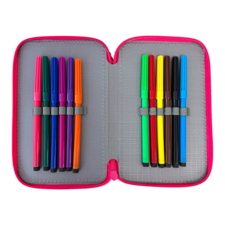 Penare - Penar complet echipat, 3 compartimente, 32 piese, pentru fete, model Unicorn, PNF06