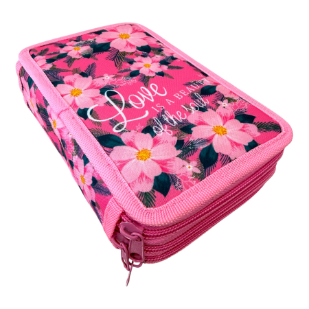 Penar complet echipat, 3 compartimente, 32 piese, pentru fete, model floral, PNF16, 19 x 12 x 6 cm, 32 piese, Fete, PNF16