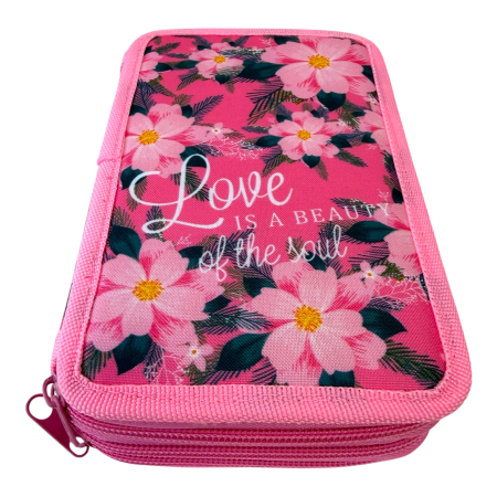 Penare - Penar complet echipat, 3 compartimente, 32 piese, pentru fete, model floral, PNF16
