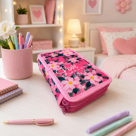 Penar complet echipat, 3 compartimente, 32 piese, pentru fete, model floral, PNF16 [6]