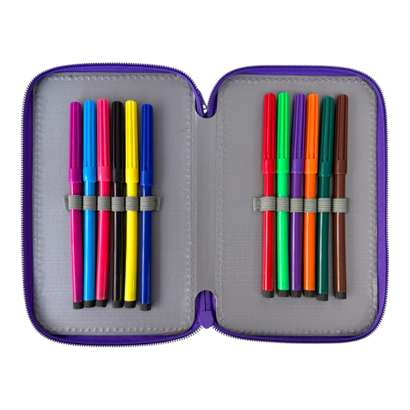 Penare - Penar complet echipat, 3 compartimente, 32 piese, pentru fete, model Prințesă, PNF07