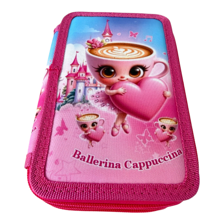 Penare - Penar complet echipat, 3 compartimente, 32 piese, pentru fete, roz, PNF08