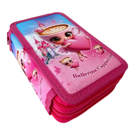 Penare - Penar complet echipat, 3 compartimente, 32 piese, pentru fete, roz, PNF08
