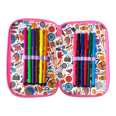Penare - Penar complet echipat, 3 compartimente, 32 piese, pentru fete, Fashion Girl, PNF12