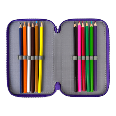 Penare - Penar complet echipat, 3 compartimente, 32 piese, pentru fete, mov, PNF09