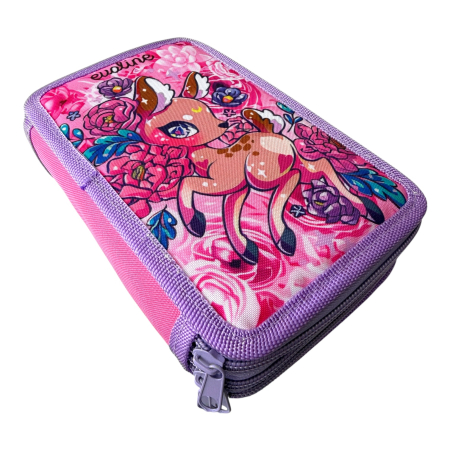 Penar complet echipat, 3 compartimente, 32 piese, pentru fete, roz-lila, PNF10, 19 x 12 x 6 cm, 32 piese, Fete, PNF10