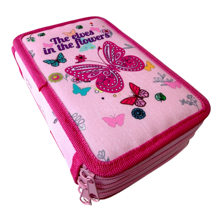 Penar complet echipat, 3 compartimente, 32 piese, pentru fete, cu Fluturi, PNF15, 19 x 12 x 6 cm, 32 piese, Fete, PNF15
