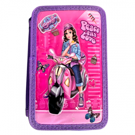 Penare - Penar echipat cu 34 piese, 3 compartimente, pentru fete, PNF05