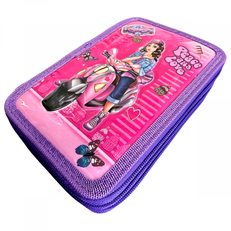Penar echipat cu 34 piese, 3 compartimente, pentru fete, PNF05, 19 x 12 x 6 cm, Fete, 34 piese
