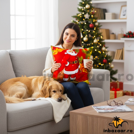 Perne și pilote - Pernă decorativă de Crăciun 40x40 cm cu Moș Crăciun PPC03