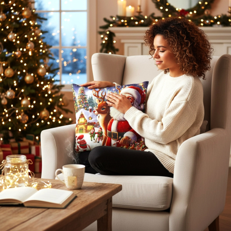 Perne și pilote - Pernă decorativă de Crăciun 40x40 cm cu Moș Crăciun PPC05