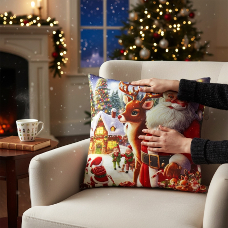 Perne și pilote - Pernă decorativă de Crăciun 40x40 cm cu Moș Crăciun PPC05
