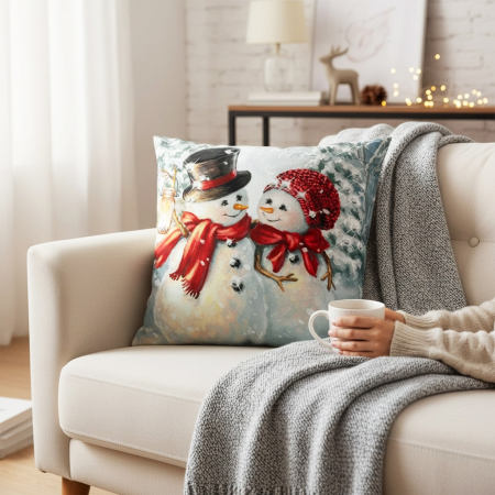 Perne și pilote - Pernă decorativă de Crăciun 40x40 cm cu Moș Crăciun și pisicuță PPC06