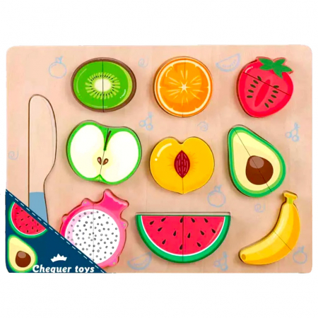 Pentru copii - Puzzle din lemn magnetic de feliat fructe JC62