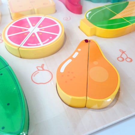 Pentru copii - Puzzle din lemn magnetic de feliat fructe și legume JC63