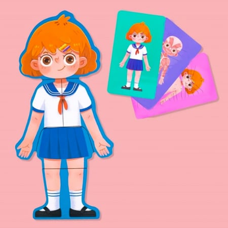 Pentru copii - Puzzle educativ din lemn corpul uman fetiță în limba română JC64
