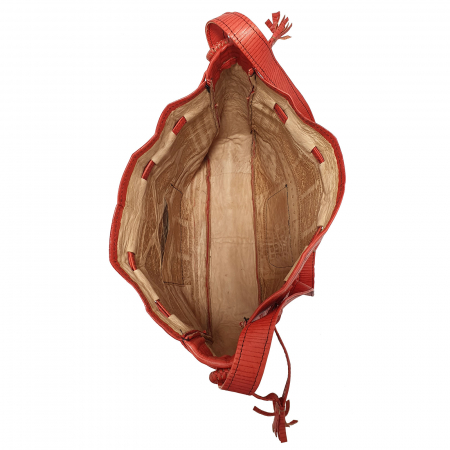 Genți și rucsacuri - Rucsac bucket marocan din piele naturală, gravat manual, roșu