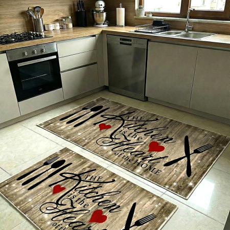 Covoare antiderapante - Set covoare bucătărie antiderapante, 2 piese, model mesaj decorativ