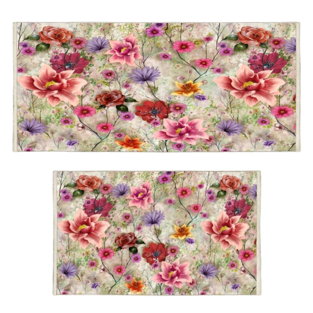 Covoare antiderapante - Set covoare bucătărie antiderapante, 2 piese, model floral multicolor