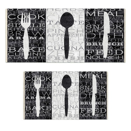 Covoare antiderapante - Set covoare bucătărie antiderapante, 2 piese, model tacâmuri decorative