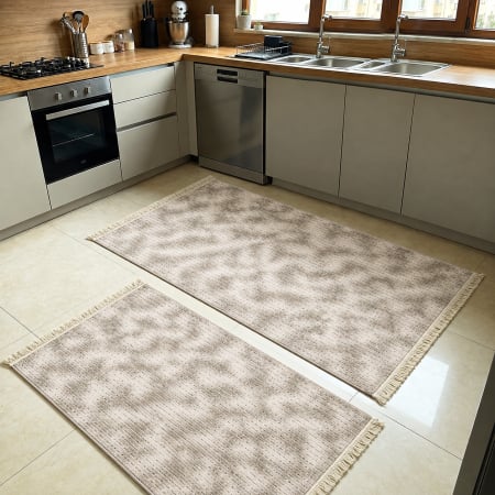 Covoare antiderapante - Set 2 covoare bucătărie antiderapante, Welsoft Plus, abstract, bej-taupe, CBU422