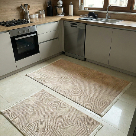 Covoare antiderapante - Set 2 covoare bucătărie antiderapante, Welsoft, acolade, crem