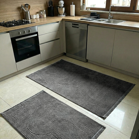Covoare antiderapante - Set 2 covoare bucătărie antiderapante, Welsoft, acolade, antracit