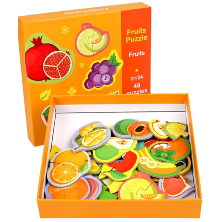 Pentru copii - Set 24 puzzle din 2 piese din lemn cu fructe JC78