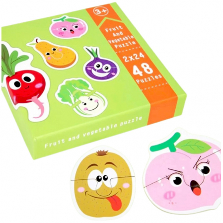 Pentru copii - Set 24 puzzle din 2 piese din lemn cu legume JC79
