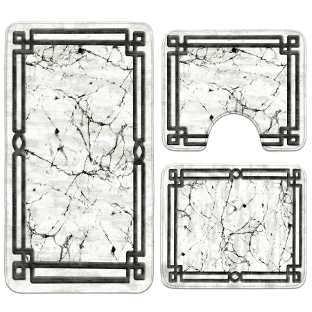Covoare baie - Set covoare baie antiderapante, 3 piese, design marmură cu ramă decorativă