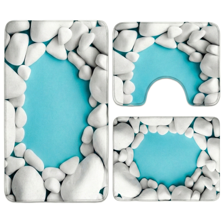 Covoare baie - Set covoare baie antiderapante, 3 piese, design pietre decorative
