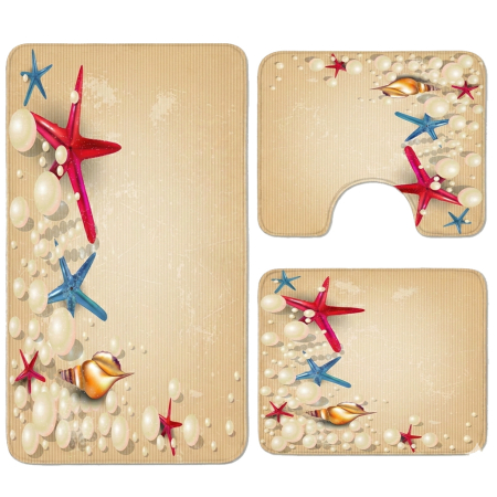 Covoare baie - Set covoare baie antiderapante, 3 piese, model marin decorativ