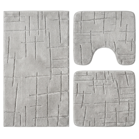 Covoare baie - Set covoare baie antiderapante, 3 piese, gri deschis, textură soft crestată