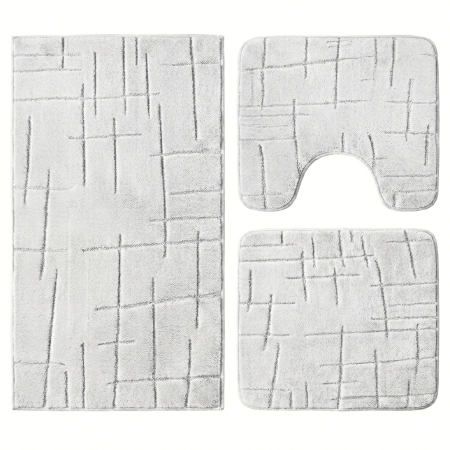 Covoare baie - Set covoare baie antiderapante, 3 piese, design minimalist crestat