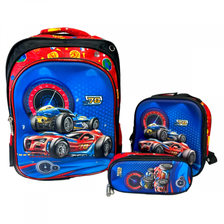 Ghiozdane - Set 3 piese Ghiozdan pentru școală cu troler detașabil, cu borsetă și penar, 41 x 30 x 23 cm, 3 compartimente, GS72