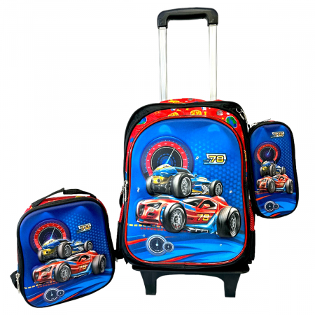 Ghiozdane - Set 3 piese Ghiozdan pentru școală cu troler detașabil, cu borsetă și penar, 41 x 30 x 23 cm, 3 compartimente, GS72