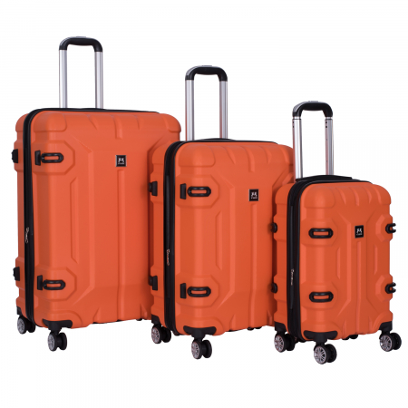 Trolere - Set 3 valize troler ABS, 4 roți, 3 dimensiuni, portocaliu, TRC314