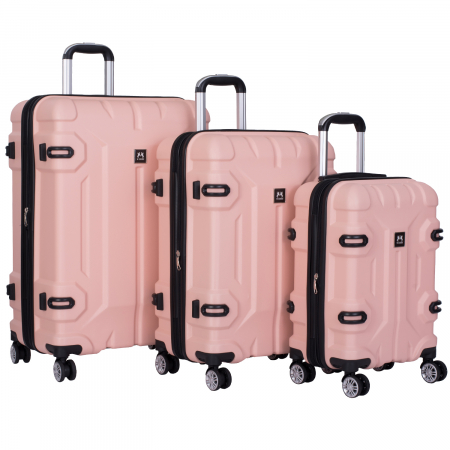 Trolere - Set 3 valize troler ABS, 4 roți, 3 dimensiuni, roz, TRC315