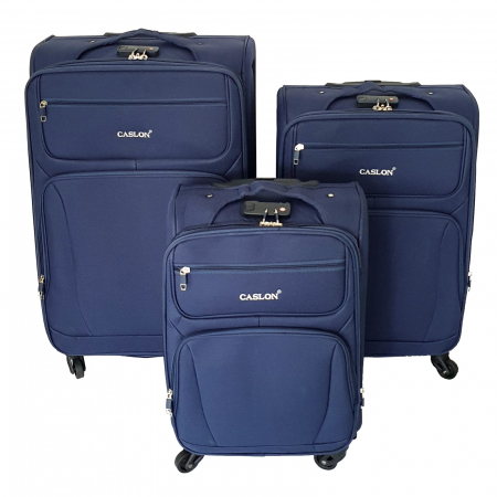 Trolere - Set 3 valize troler material textil, 4 roți, bleumarin, 3 dimensiuni, TRC23