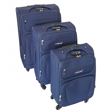 Trolere - Set 3 valize troler material textil, 4 roți, bleumarin, 3 dimensiuni, TRC23
