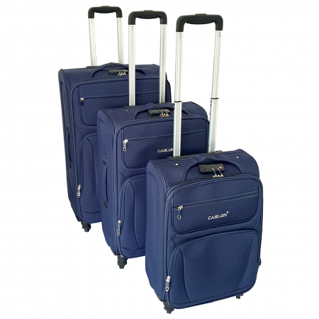Trolere - Set 3 valize troler material textil, 4 roți, bleumarin, 3 dimensiuni, TRC23