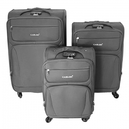 Trolere - Set 3 valize troler material textil, 4 roți, gri, 3 dimensiuni, TRC35