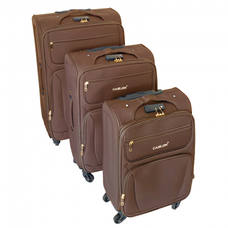Trolere - Set 3 valize troler material textil, 4 roți, maro, 3 dimensiuni, TRC31