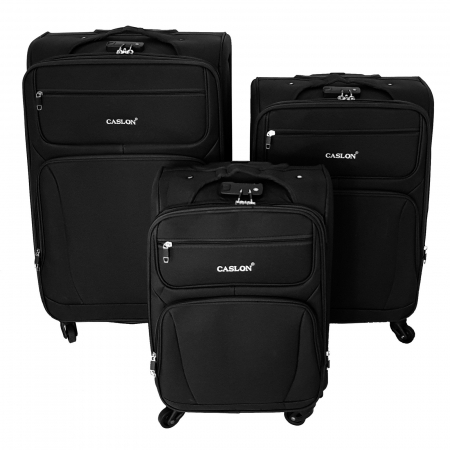 Trolere - Set 3 valize troler material textil, 4 roți, negru, 3 dimensiuni, TRC27