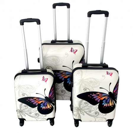 Trolere - Set 3 valize troler ABS, 4 roți, fluture, 3 dimensiuni, TRC39