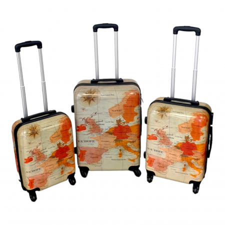 Trolere - Set 3 valize troler ABS, 4 roți, hartă, 3 dimensiuni, TRC43
