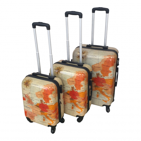 Trolere - Set 3 valize troler ABS, 4 roți, hartă, 3 dimensiuni, TRC43