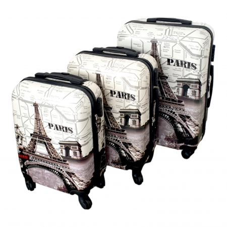Trolere - Set 3 valize troler ABS, 4 roți, Paris, 3 dimensiuni, TRC55