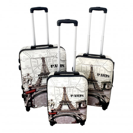 Trolere - Set 3 valize troler ABS, 4 roți, Paris, 3 dimensiuni, TRC55