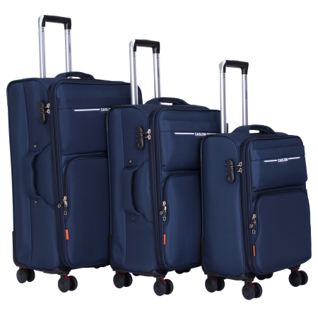 Trolere - Set 3 valize troler textil, bleumarin, 4 roți antișoc, 3 dimensiuni (S, M, L)